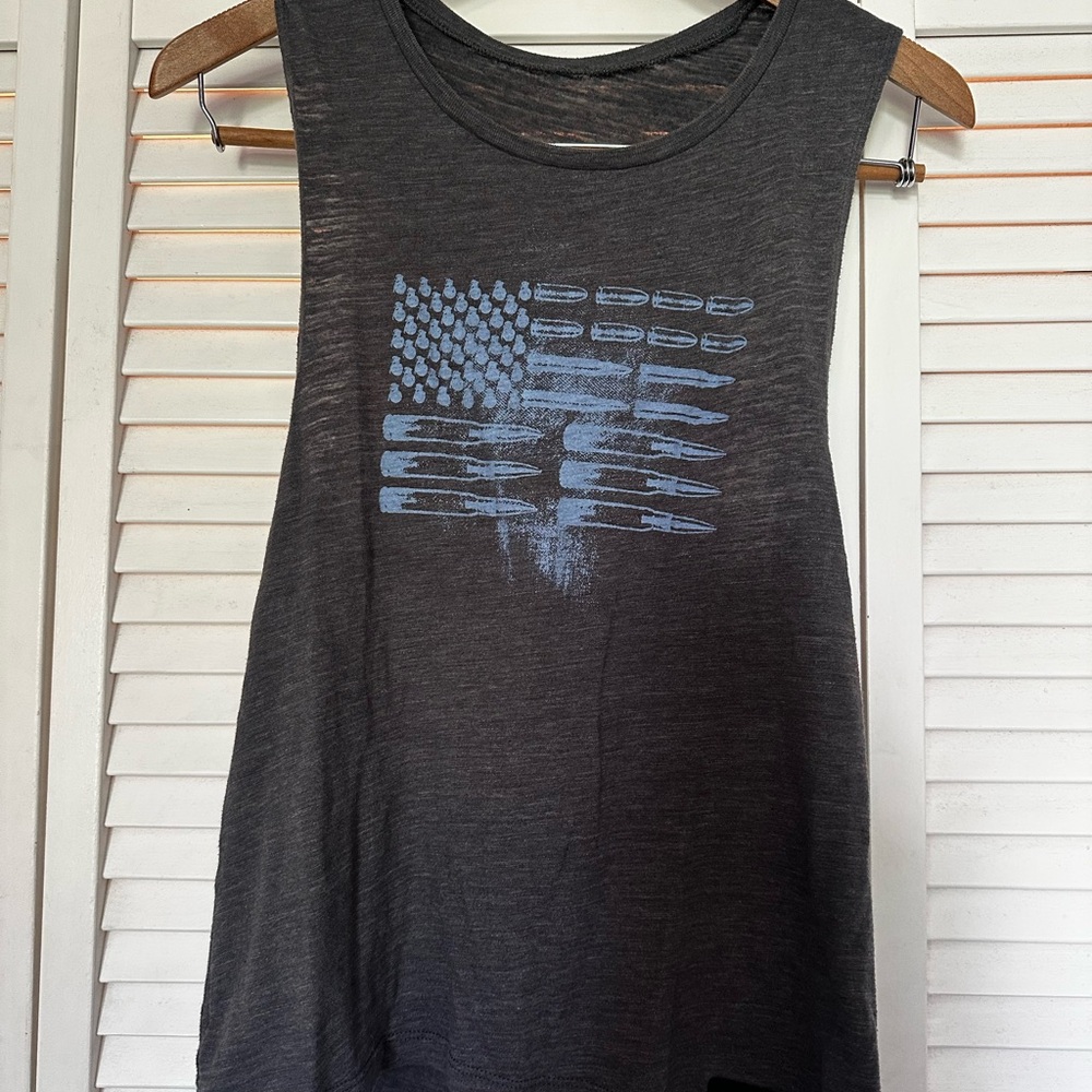 Grunt Style Women's Muscle Tee - Charcoal with Blue Graphic